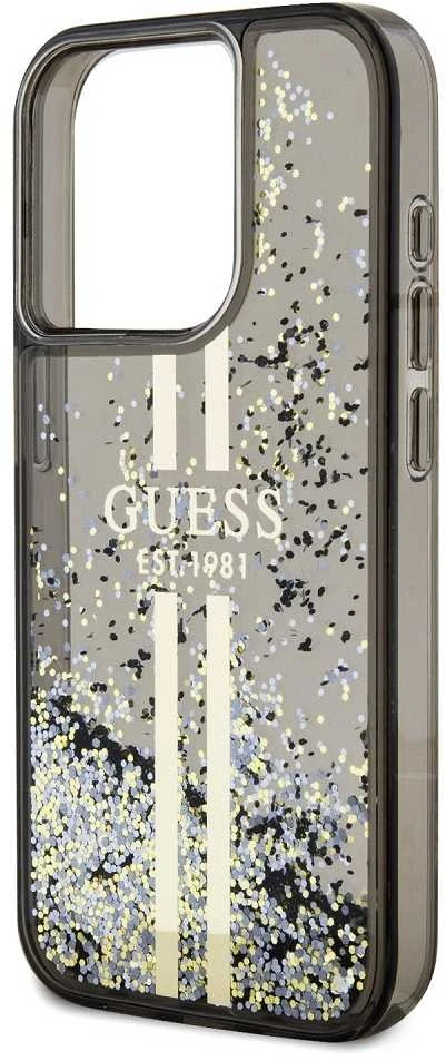 Dėklas GUESS GUHCP15LLFCSEGK IPHONE 15 PRO 6.1 "Juodas/Juodas HARDCASE LIQUID GLITTER GOLD STRIPES