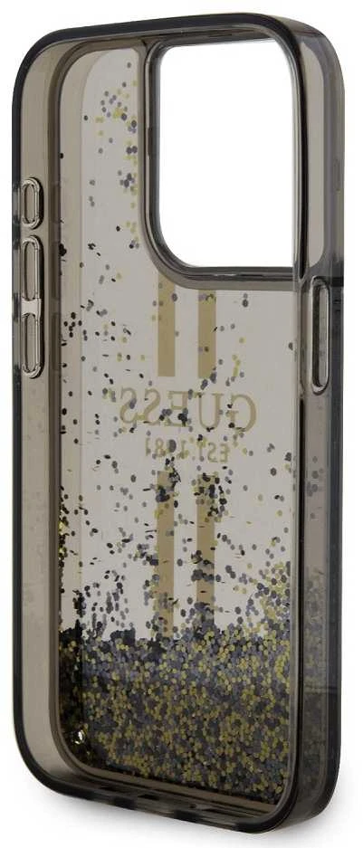Dėklas GUESS GUHCP15LLFCSEGK IPHONE 15 PRO 6.1 "Juodas/Juodas HARDCASE LIQUID GLITTER GOLD STRIPES