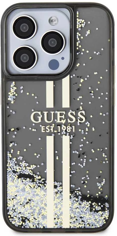 Dėklas GUESS GUHCP15LLFCSEGK IPHONE 15 PRO 6.1 "Juodas/Juodas HARDCASE LIQUID GLITTER GOLD STRIPES