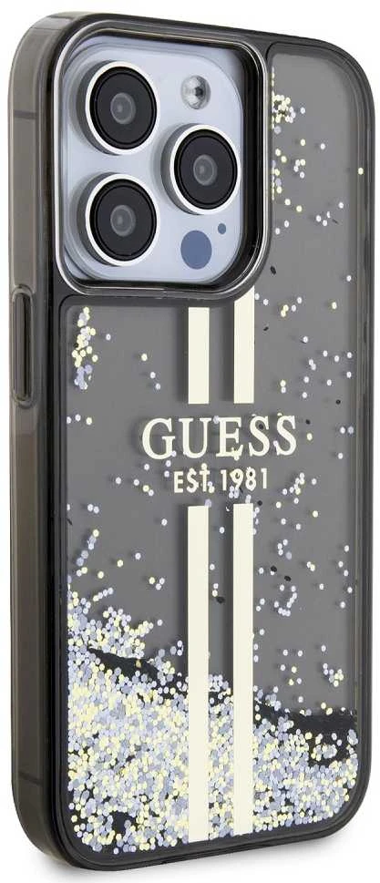 Dėklas GUESS GUHCP15LLFCSEGK IPHONE 15 PRO 6.1 "Juodas/Juodas HARDCASE LIQUID GLITTER GOLD STRIPES