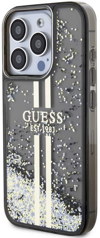 Dėklas GUESS GUHCP15LLFCSEGK IPHONE 15 PRO 6.1 "Juodas/Juodas HARDCASE LIQUID GLITTER GOLD STRIPES