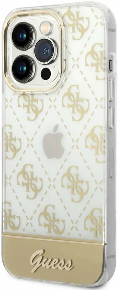 Guess GUHCP14XHG4MHG Apple iPhone 14 Pro Max6,7" auksinis kietasis dėklas 4G modelio scenarijus
