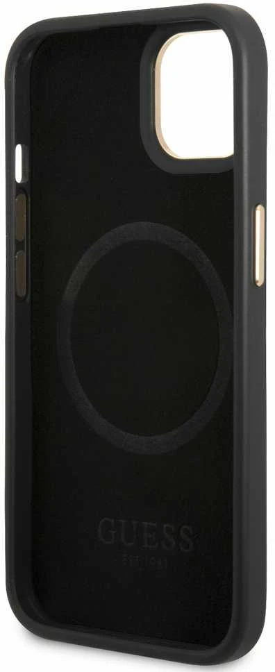 Guess GUHMP14MU4GPRK Apple iPhone 14 Plus / 15 Plus 6.7″ juodos spalvos kietas dėklas 4G Logo Plate MagSafe