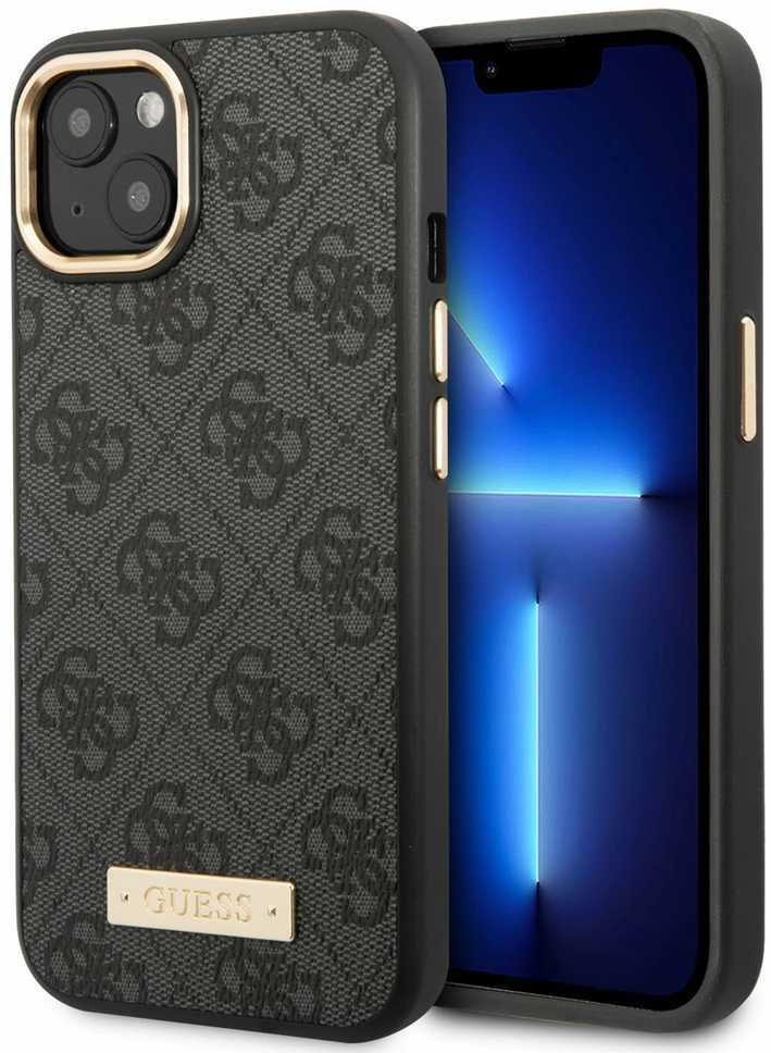 Guess GUHMP14MU4GPRK Apple iPhone 14 Plus / 15 Plus 6.7″ juodos spalvos kietas dėklas 4G Logo Plate MagSafe