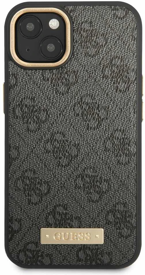 Guess GUHMP14MU4GPRK Apple iPhone 14 Plus / 15 Plus 6.7″ juodos spalvos kietas dėklas 4G Logo Plate MagSafe