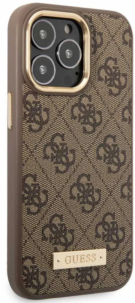 Guess GUHMP14LU4GPRW Apple iPhone 14 Pro 6,1″ rudos spalvos kietas dėklas 4G Logo Plate MagSafe