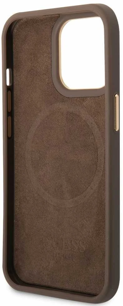 Guess GUHMP14LU4GPRW Apple iPhone 14 Pro 6,1″ rudos spalvos kietas dėklas 4G Logo Plate MagSafe