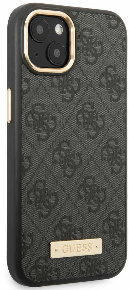 Guess GUHMP14MU4GPRK Apple iPhone 14 Plus / 15 Plus 6.7″ juodos spalvos kietas dėklas 4G Logo Plate MagSafe