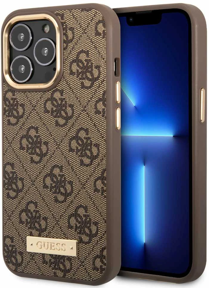 Guess GUHMP14LU4GPRW Apple iPhone 14 Pro 6,1″ rudos spalvos kietas dėklas 4G Logo Plate MagSafe