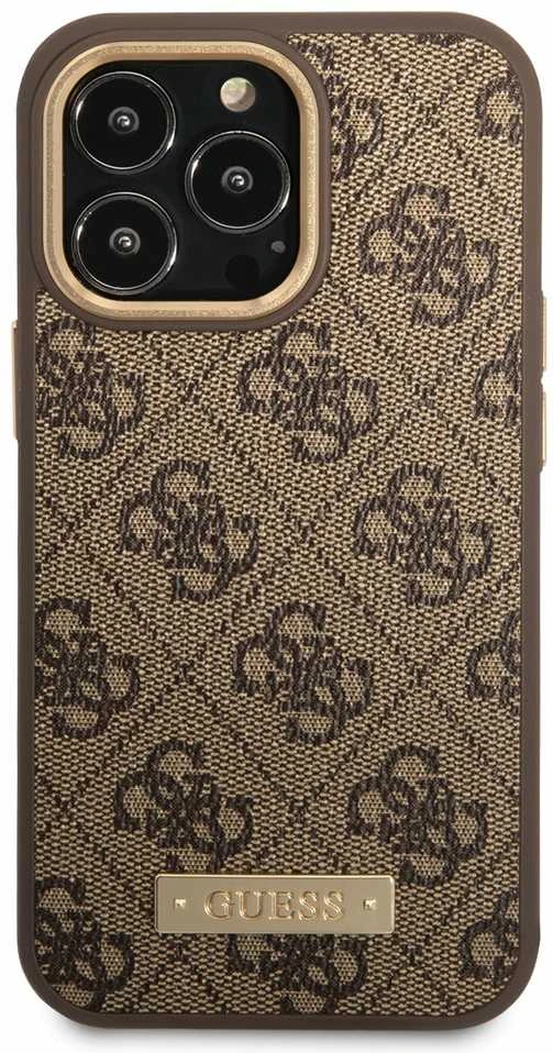 Guess GUHMP14LU4GPRW Apple iPhone 14 Pro 6,1″ rudos spalvos kietas dėklas 4G Logo Plate MagSafe
