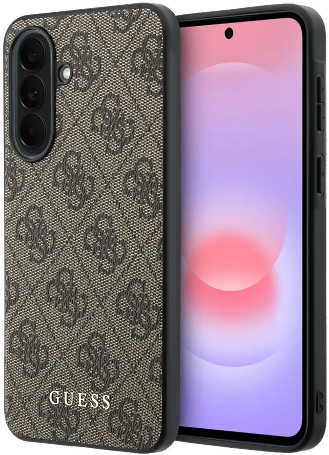 Guess PU 4G Metal Classic Logo dėklas skirtas Samsung Galaxy A37 rudos spalvos