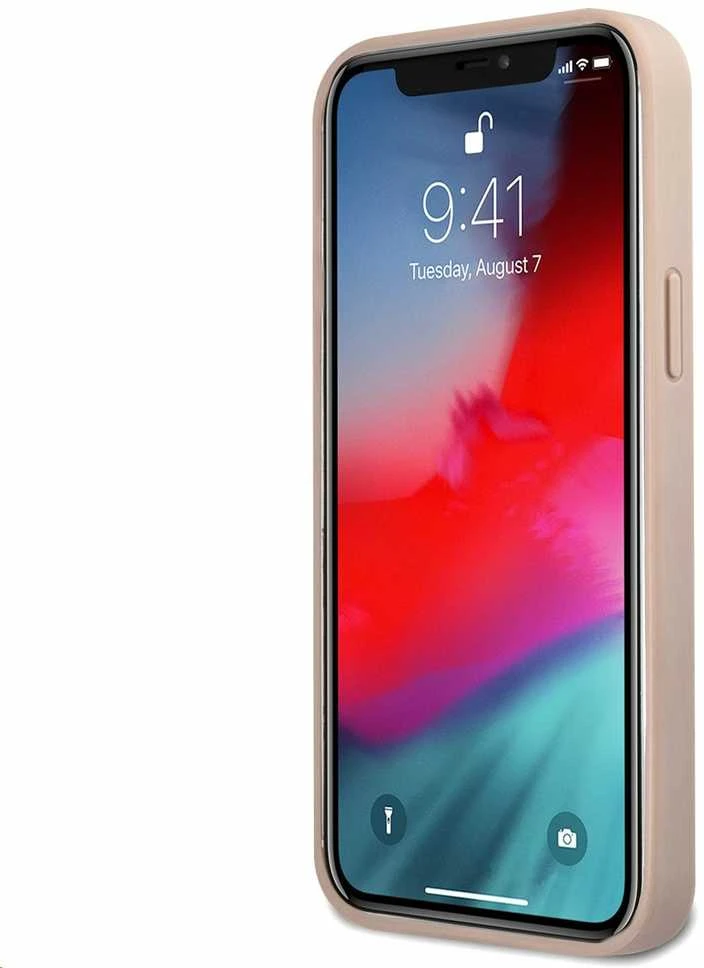 Guess PU 4G Metal Logo dėklas skirtas Apple iPhone 12/12 Pro rožinės spalvos