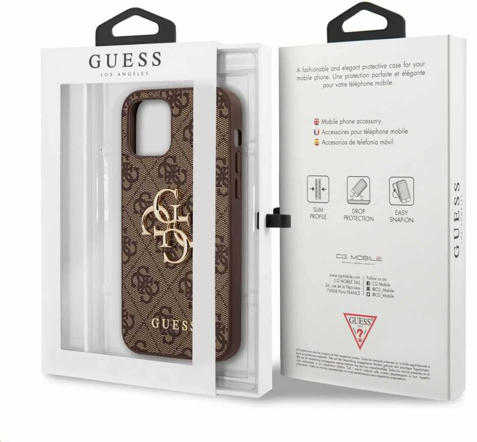 Dėklas Guess GUHCP12M4GMGBR skirtas Apple iPhone 12/12 Pro 6.1", rudas
