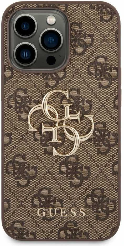 Apple iPhone 14 Pro Guess dėklas 4G Big Metal Logo rudos spalvos