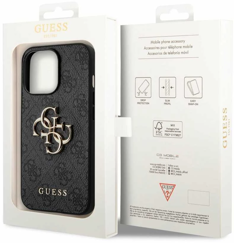 Apple iPhone 14 Pro Max Guess dėklas 4G Big Metal Logo pilkos spalvos