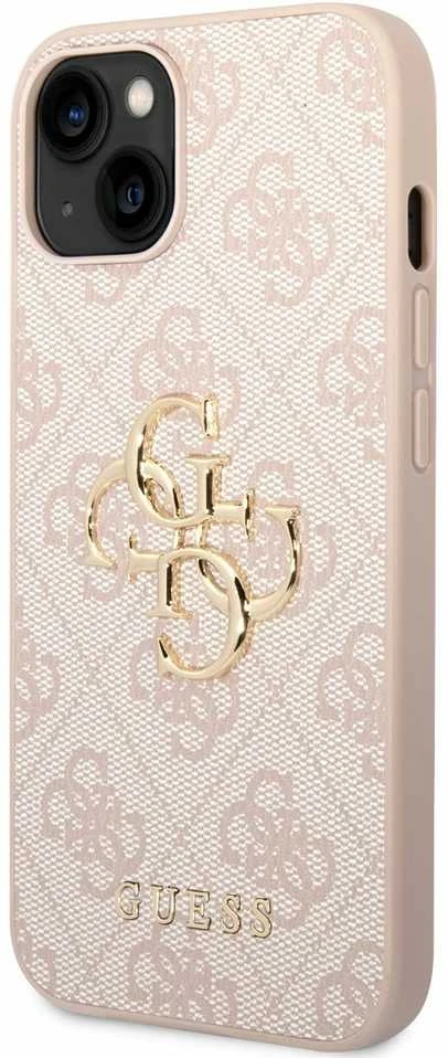 Guess PU 4G Metal Logo dėklas skirtas Apple iPhone 14 rožinės spalvos