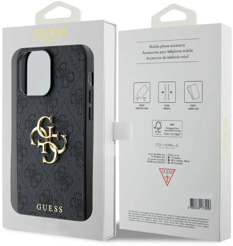 Apple iPhone 14 Pro Max Guess dėklas 4G Big Metal Logo pilkos spalvos