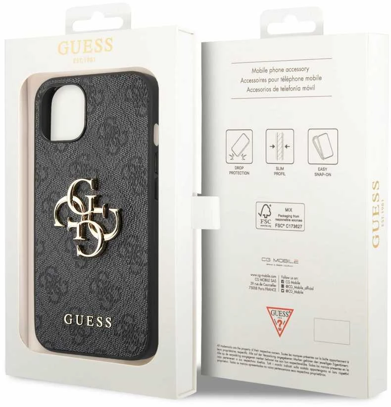GUESS dėklas skirtas Apple iPhone 13 / 14 / 15 GUHCP14S4GMGGR (4G Big Metal Logo) pilkos spalvos