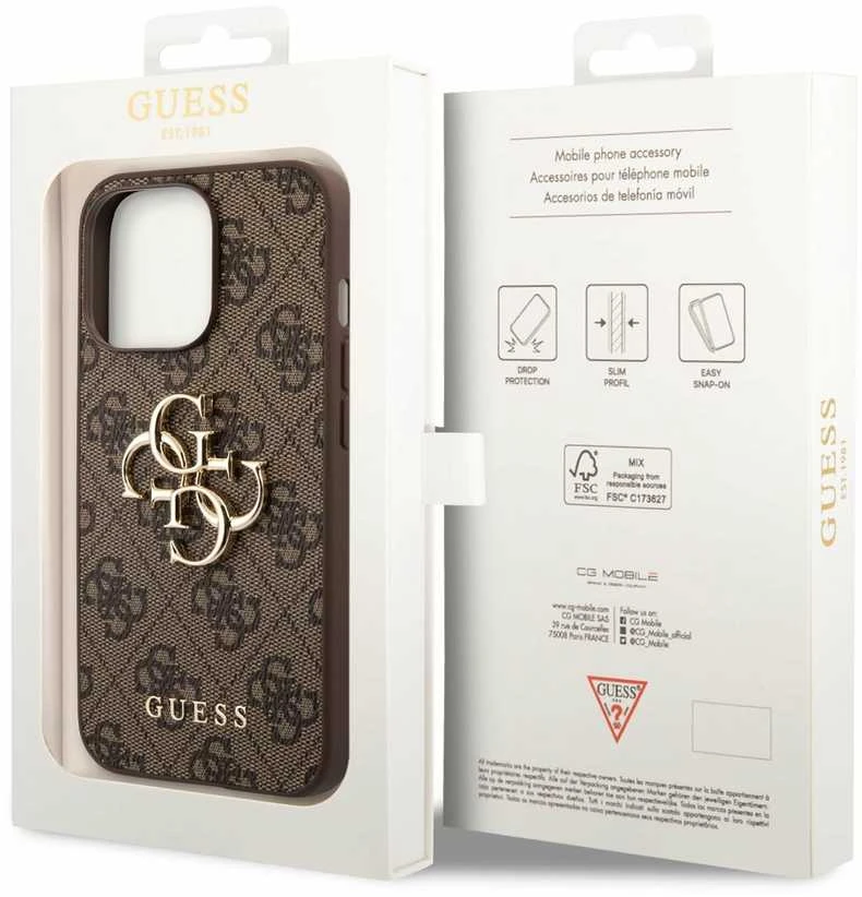 Apple iPhone 14 Pro Guess dėklas 4G Big Metal Logo rudos spalvos