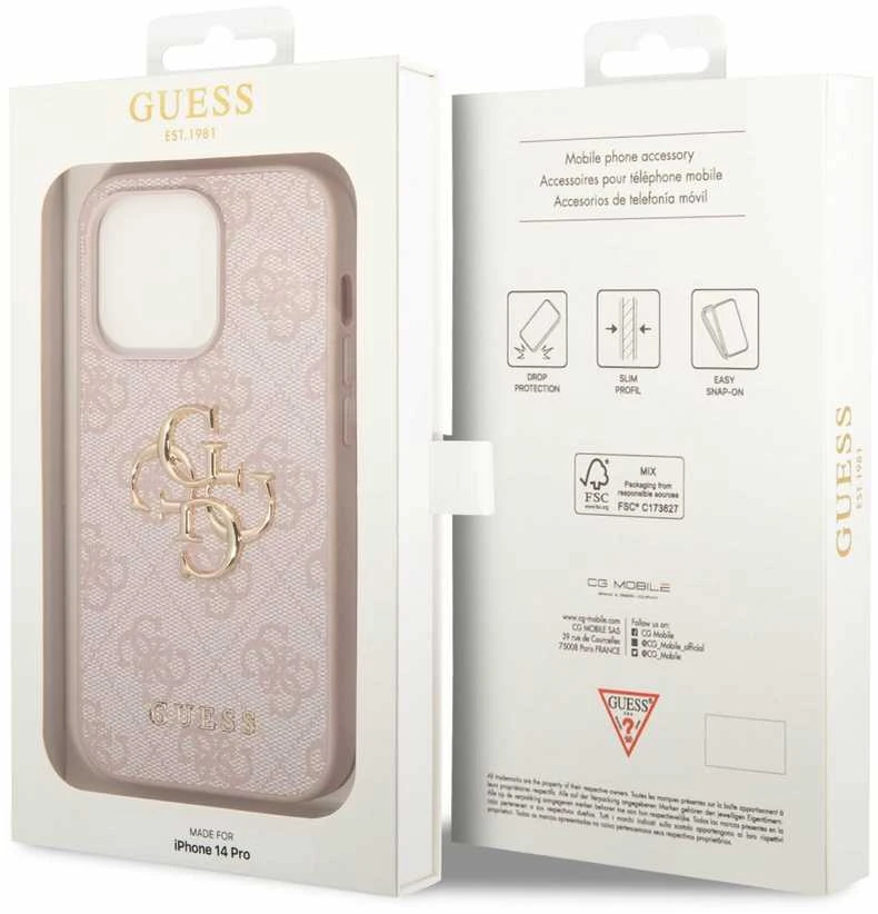 Apple iPhone 14 Pro Guess dėklas 4G Big Metal Logo rožinės spalvos