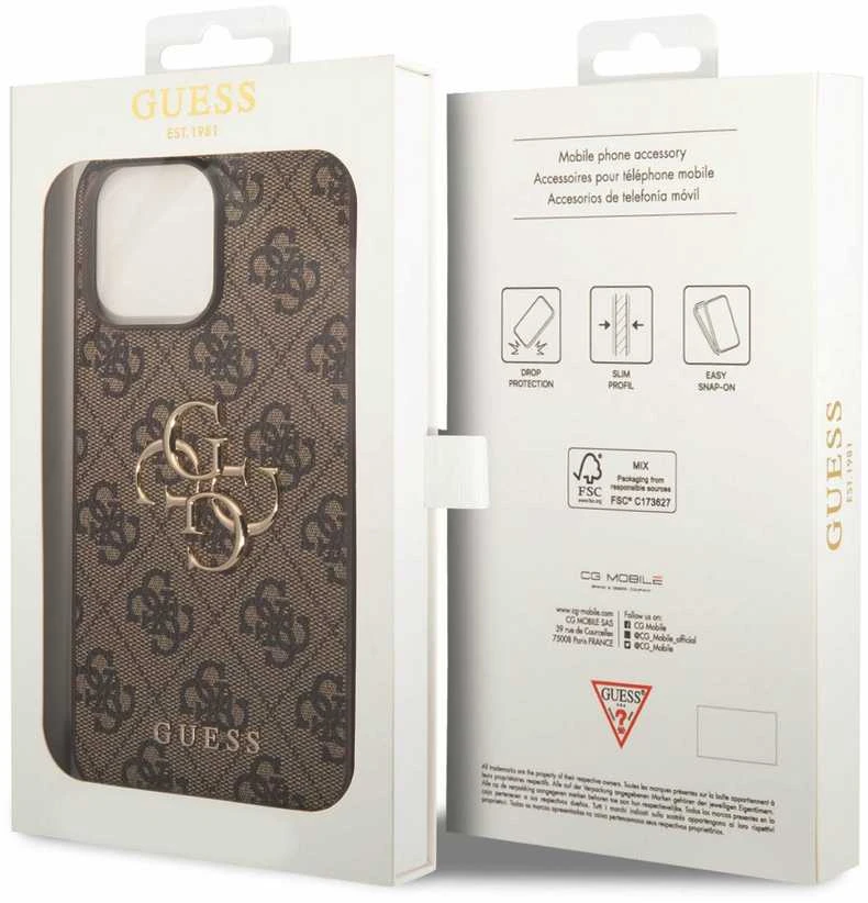 Dėklas GUESS GUHCP15X4GBBB IPHONE 15 PRO MAX 6.7 "BRONZE/BROWN HARDCASE 4G BIG METAL LOGO
