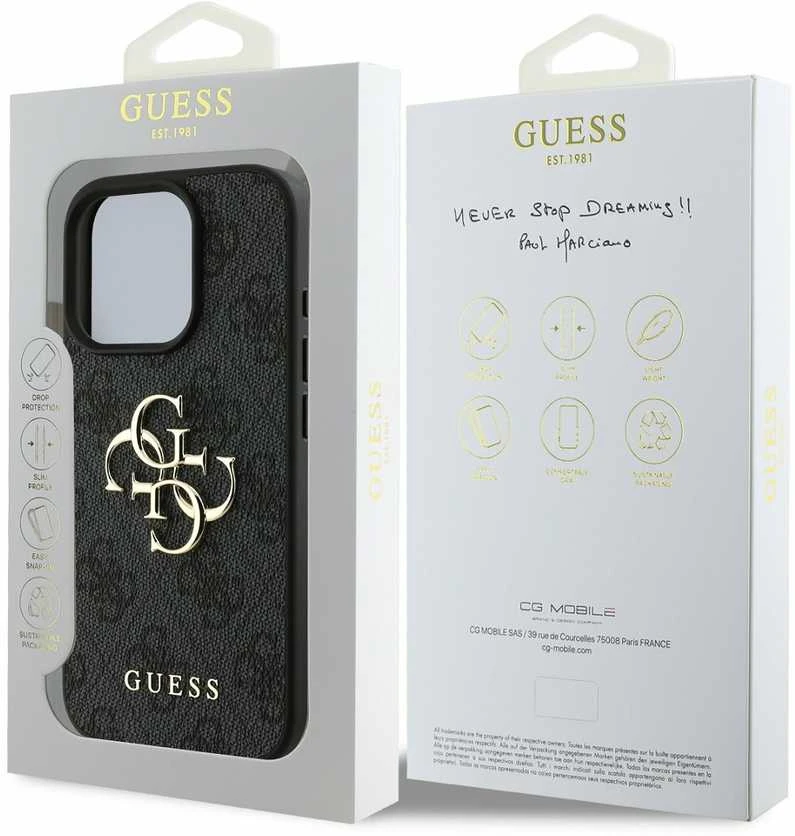GUESS dėklas skirtas Apple iPhone 16 Pro Max GUHCP16X4GMGGR (4G PU Big Logo) juodos spalvos