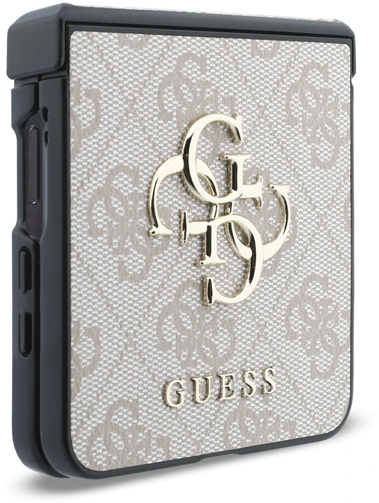 Guess PU 4G Metal Logo dėklas Samsung Galaxy Z Flip 8 rožinės spalvos