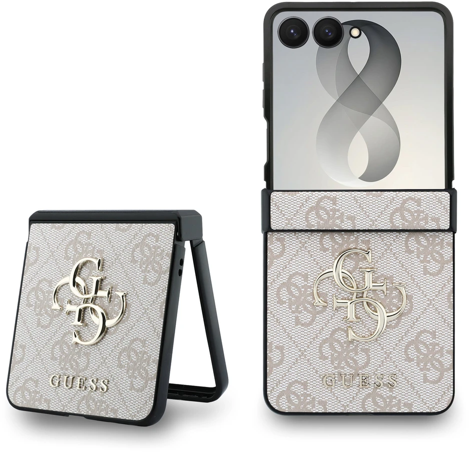 Guess PU 4G Metal Logo dėklas Samsung Galaxy Z Flip 8 rožinės spalvos