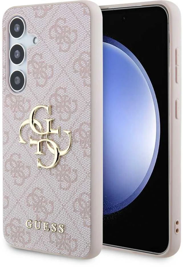Guess PU 4G Metal Logo dėklas skirtas Samsung Galaxy S24 rožinės spalvos