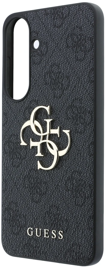 Guess PU 4G Metal Logo dėklas Samsung Galaxy S26 FE telefonui, juodas