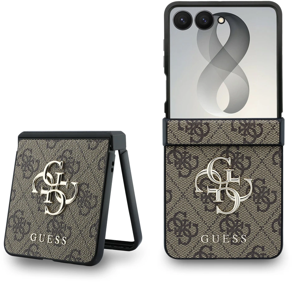 Guess PU 4G Metal Logo dėklas Samsung Galaxy Z Flip 8 rudos spalvos