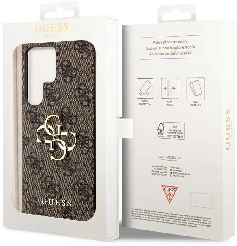 Guess PU 4G Metal Logo dėklas skirtas Samsung Galaxy S24 Ultra rudos spalvos