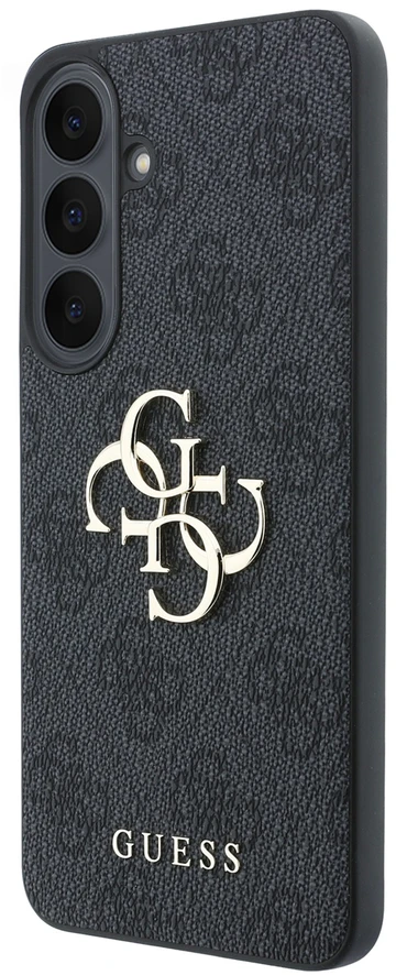 Guess PU 4G Metal Logo dėklas Samsung Galaxy S26 FE telefonui, juodas