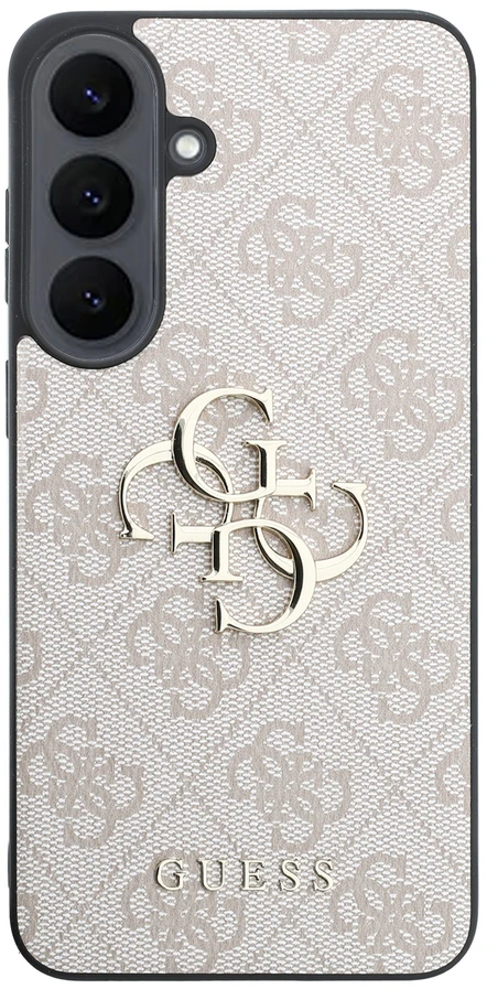 Guess PU 4G Metal Logo dėklas, skirtas Samsung Galaxy S26 FE, rožinis