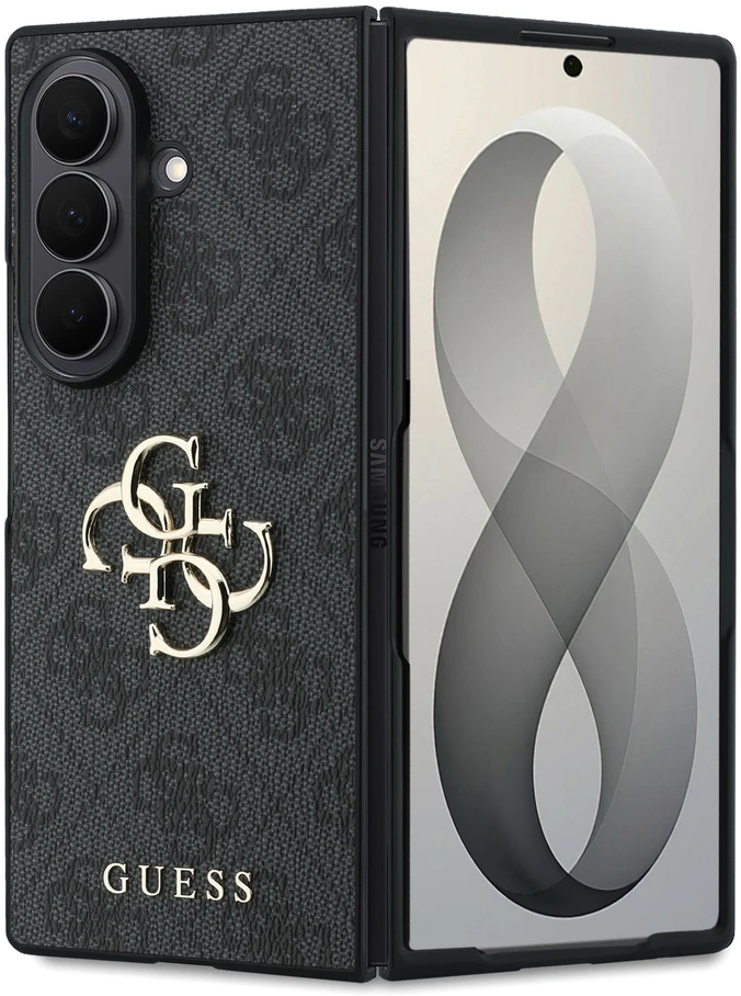 Guess PU 4G Metal Logo dėklas Samsung Galaxy Z Fold 8 Ultra pilkos spalvos
