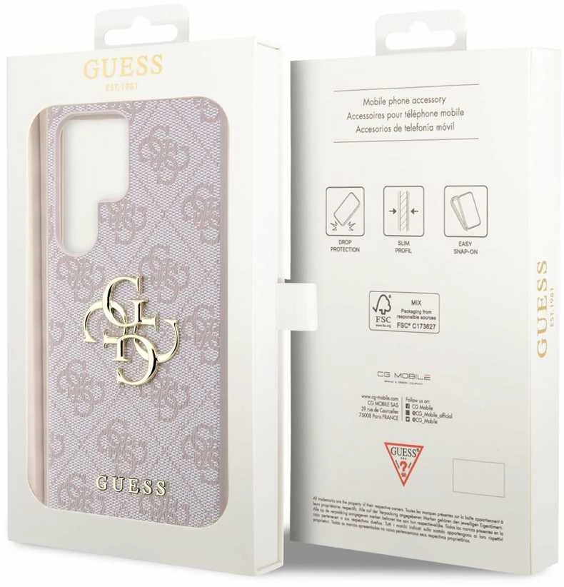 Dėklas GUESS GUHCS23L4GPPI S23 ULTRA S918 Rožinis/Rožinis HARDCASE 4G BIG METAL LOGO