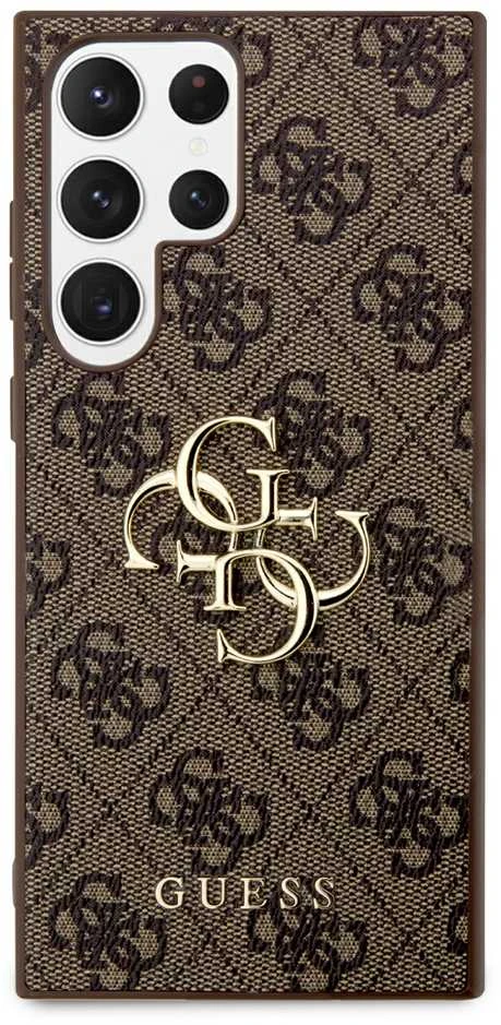 Guess PU 4G Metal Logo dėklas skirtas Samsung Galaxy S24 Ultra rudos spalvos