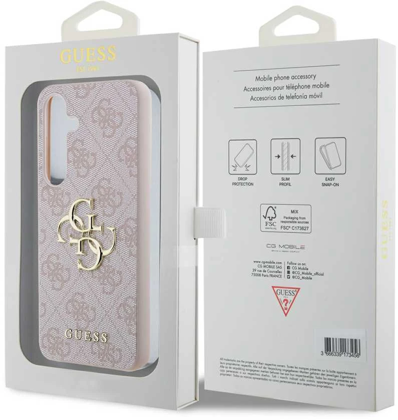 Guess PU 4G Metal Logo dėklas skirtas Samsung Galaxy S24 rožinės spalvos