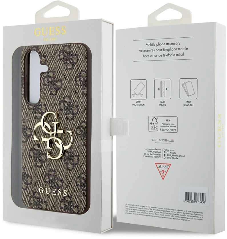 Guess PU 4G Metal Logo dėklas skirtas Samsung Galaxy S24 rudos spalvos