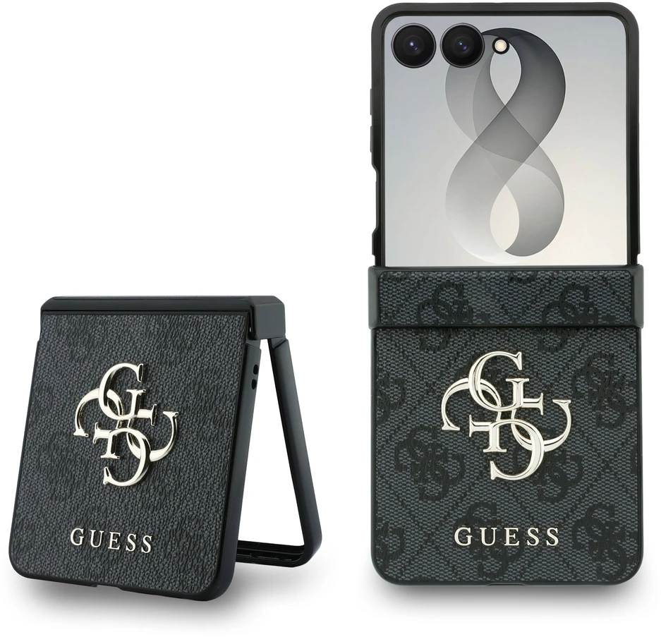Guess PU 4G Metal Logo dėklas Samsung Galaxy Z Flip 8 pilkos spalvos