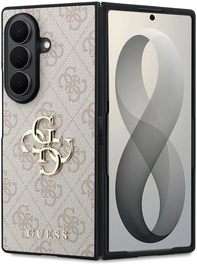 Guess PU 4G Metal Logo dėklas Samsung Galaxy Z Fold 8 Ultra rožinės spalvos