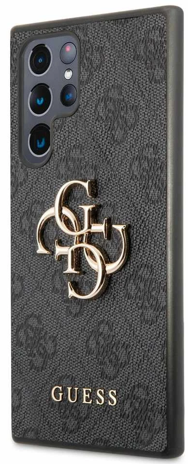 Guess GUHCS22L4GMGGR S908 S22 Ultra pilkas kietas dėklas 4G Big Metal Logo