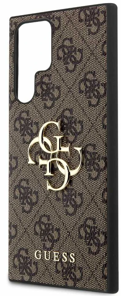 Guess PU 4G Metal Logo dėklas skirtas Samsung Galaxy S24 Ultra rudos spalvos