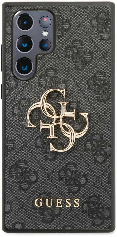 Guess GUHCS22L4GMGGR S908 S22 Ultra pilkas kietas dėklas 4G Big Metal Logo