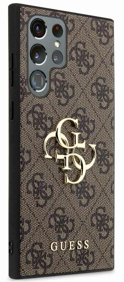 Guess PU 4G Metal Logo dėklas skirtas Samsung Galaxy S24 Ultra rudos spalvos