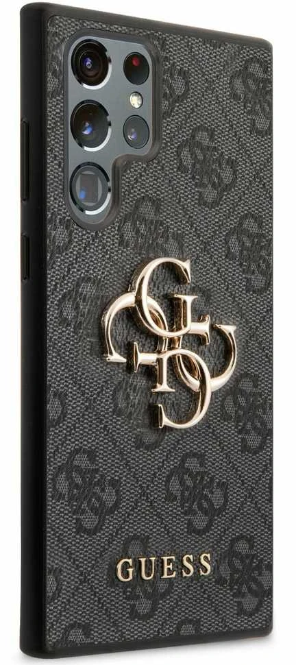 Guess GUHCS22L4GMGGR S908 S22 Ultra pilkas kietas dėklas 4G Big Metal Logo