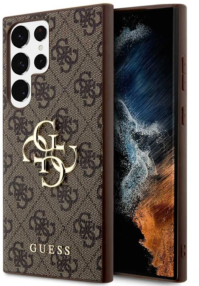 Guess PU 4G Metal Logo dėklas skirtas Samsung Galaxy S24 Ultra rudos spalvos