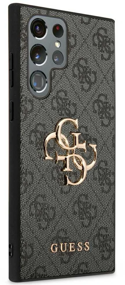 Guess PU 4G Metal Logo dėklas skirtas Samsung Galaxy S24 Ultra pilkos spalvos