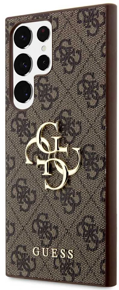 Guess PU 4G Metal Logo dėklas skirtas Samsung Galaxy S24 Ultra rudos spalvos