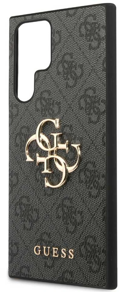 Guess PU 4G Metal Logo dėklas skirtas Samsung Galaxy S24 Ultra pilkos spalvos